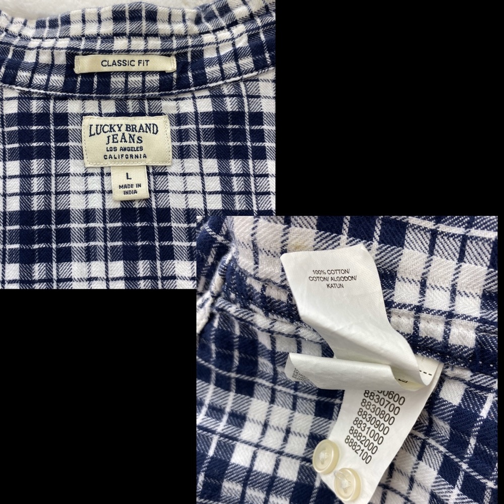 Lucky Brand Snap Button Classic Fit Plaid Long Sleeve Shirt Size L - Picture 8 of 9